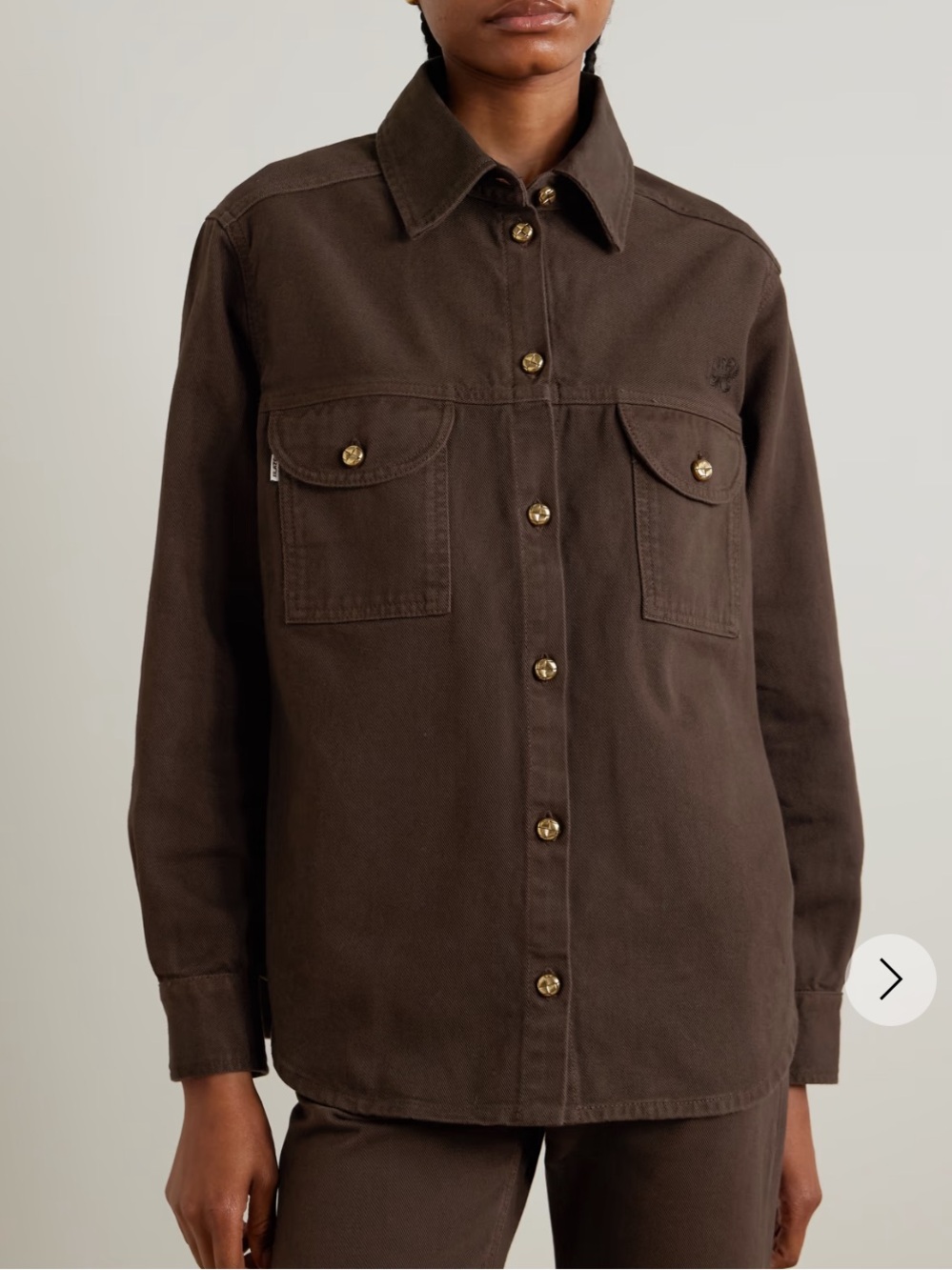 BLAZÉ MILANO 100% Cotton Brown Berber Embroidered Denim Shirt Gold Buttons